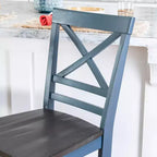 Lot de 2 tabourets de bar à hauteur de comptoir Romy X-Back 61,6 cm, finition bois bleu/gris foncé - Powell : style ferme rustique, sans accoudoirs, cadre en bois
