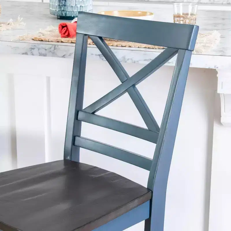 Lot de 2 tabourets de bar à hauteur de comptoir Romy X-Back 61,6 cm, finition bois bleu/gris foncé - Powell : style ferme rustique, sans accoudoirs, cadre en bois