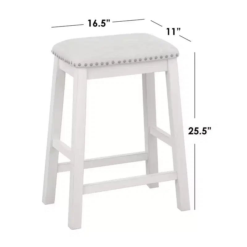 Lot de 4 tabourets de bar Lifestorey Tobias de 61 cm de hauteur de comptoir, blanc antique avec revêtement en lin