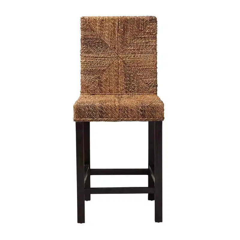 Laymi Mahogany Wood and Seagrass Counter Height Barstool Natural Brown/Dark Brown - Baxton Studio