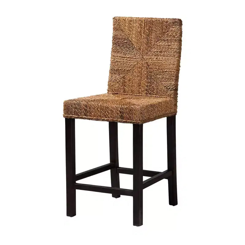 Tabouret de bar à hauteur de comptoir en bois d'acajou Laymi et jonc de mer brun naturel/brun foncé - Baxton Studio