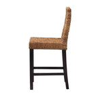 Tabouret de bar à hauteur de comptoir en bois d'acajou Laymi et jonc de mer brun naturel/brun foncé - Baxton Studio