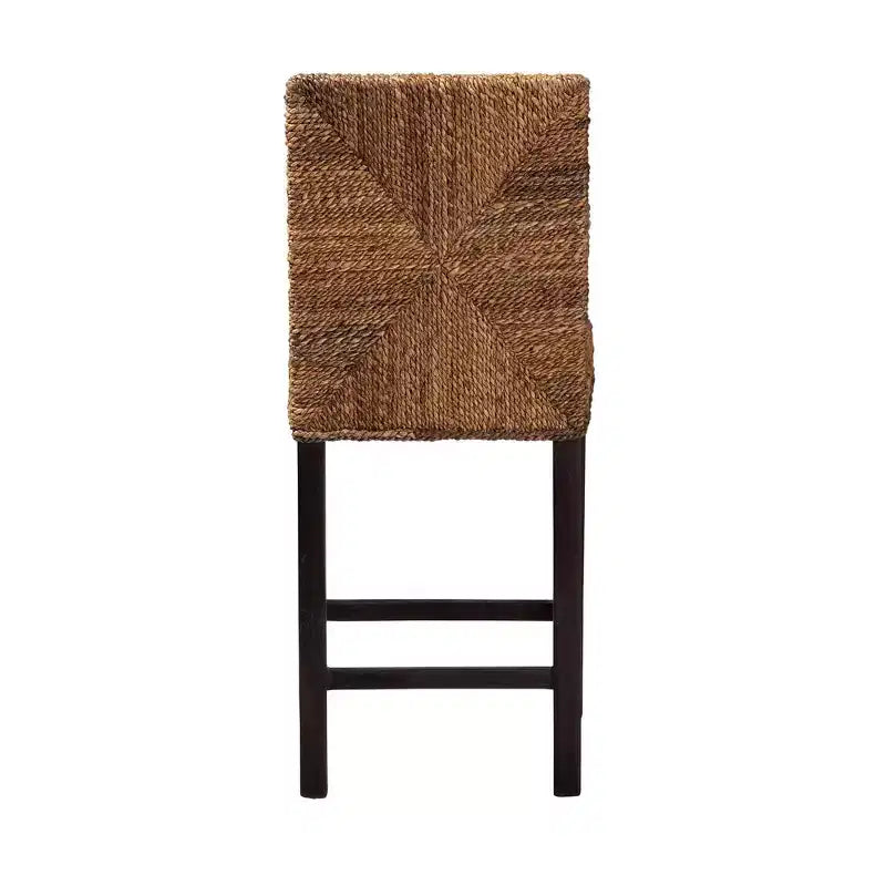Tabouret de bar à hauteur de comptoir en bois d'acajou Laymi et jonc de mer brun naturel/brun foncé - Baxton Studio