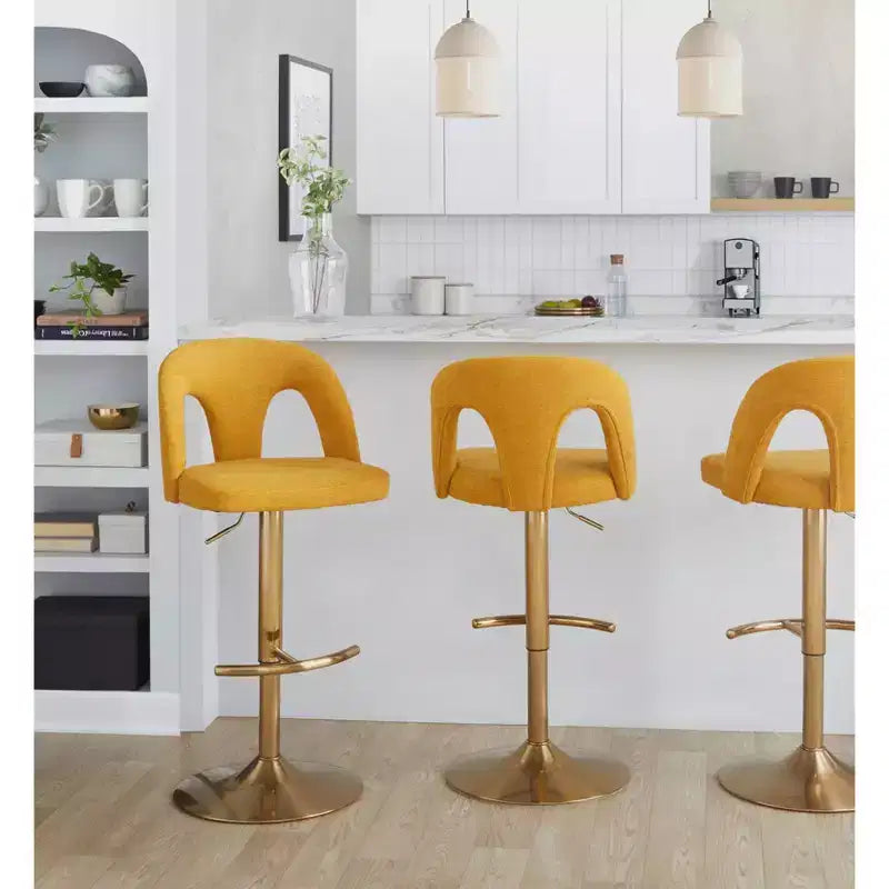 LumiSource Lot de 2 tabourets de bar réglables Ava or/tissu jaune