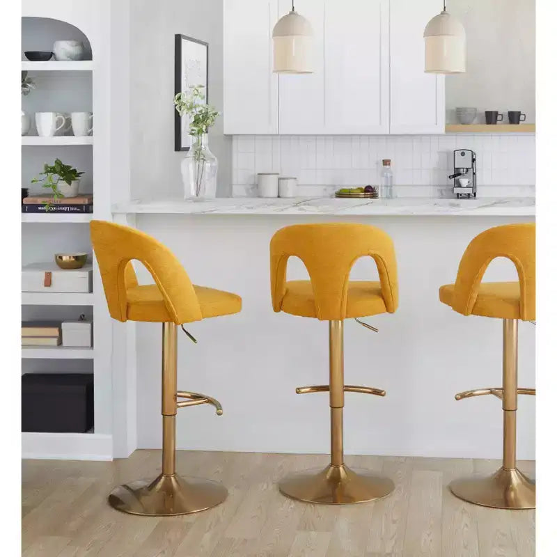 LumiSource Lot de 2 tabourets de bar réglables Ava or/tissu jaune