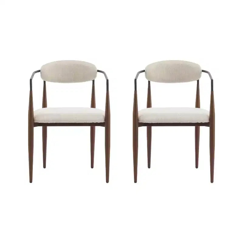 Christopher Knight Home Set of 2 Eva Modern Upholstered Iron Dining Chairs with Curved Open Back Beige/Dark Brown