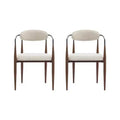 Christopher Knight Home Set of 2 Eva Modern Upholstered Iron Dining Chairs with Curved Open Back Beige/Dark Brown