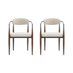 Christopher Knight Home Set of 2 Eva Modern Upholstered Iron Dining Chairs with Curved Open Back Beige/Dark Brown