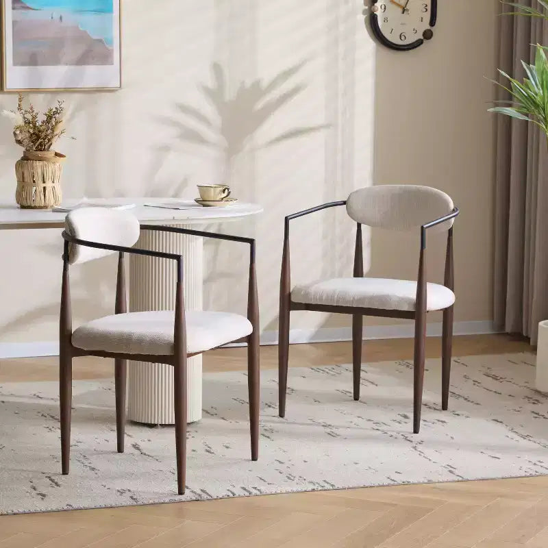Christopher Knight Home Lot de 2 chaises de salle à manger Eva modernes en fer rembourrées avec dossier incurvé ouvert Beige/Marron foncé