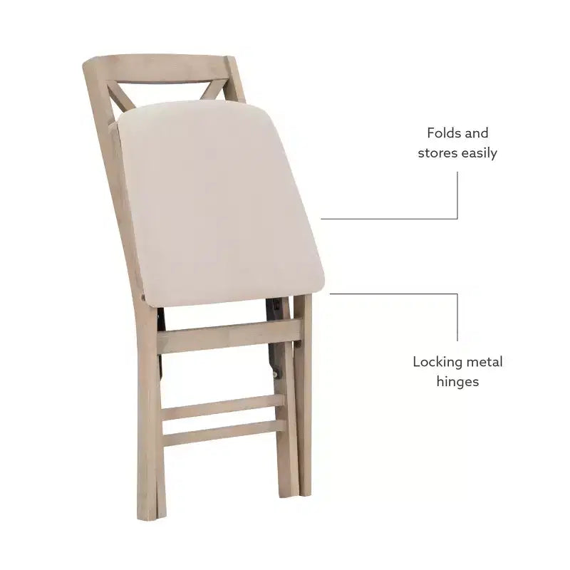 Lot de 2 chaises pliantes Triena X avec dossier en bois massif et assise rembourrée, finition gris délavé – Linon : Polyester, Rembourrage en mousse, Aucun assemblage requis