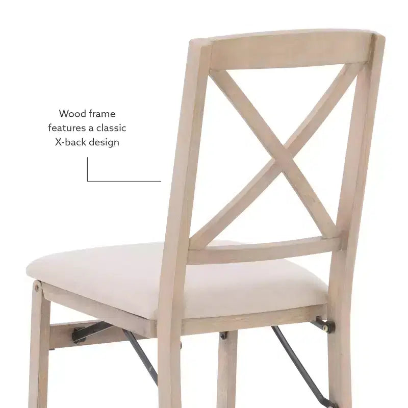 Lot de 2 chaises pliantes Triena X avec dossier en bois massif et assise rembourrée, finition gris délavé – Linon : Polyester, Rembourrage en mousse, Aucun assemblage requis