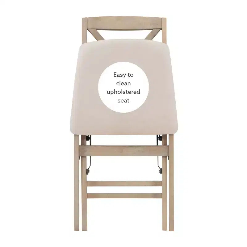 Lot de 2 chaises pliantes Triena X avec dossier en bois massif et assise rembourrée, finition gris délavé – Linon : Polyester, Rembourrage en mousse, Aucun assemblage requis