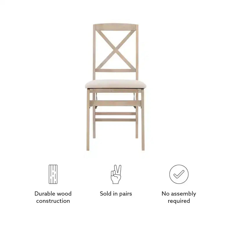 Lot de 2 chaises pliantes Triena X avec dossier en bois massif et assise rembourrée, finition gris délavé – Linon : Polyester, Rembourrage en mousse, Aucun assemblage requis