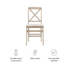 Lot de 2 chaises pliantes Triena X avec dossier en bois massif et assise rembourrée, finition gris délavé – Linon : Polyester, Rembourrage en mousse, Aucun assemblage requis
