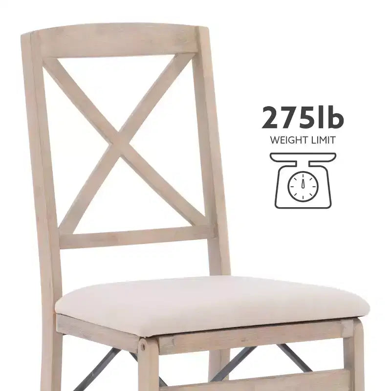 Lot de 2 chaises pliantes Triena X avec dossier en bois massif et assise rembourrée, finition gris délavé – Linon : Polyester, Rembourrage en mousse, Aucun assemblage requis