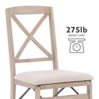 Lot de 2 chaises pliantes Triena X avec dossier en bois massif et assise rembourrée, finition gris délavé – Linon : Polyester, Rembourrage en mousse, Aucun assemblage requis