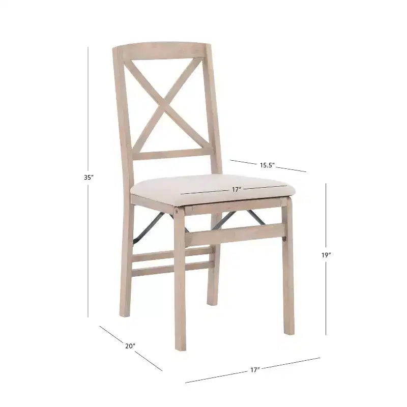 Lot de 2 chaises pliantes Triena X avec dossier en bois massif et assise rembourrée, finition gris délavé – Linon : Polyester, Rembourrage en mousse, Aucun assemblage requis