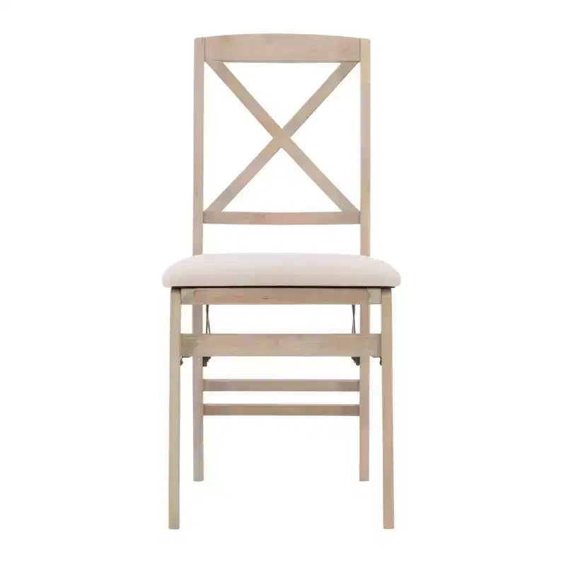 Lot de 2 chaises pliantes Triena X avec dossier en bois massif et assise rembourrée, finition gris délavé – Linon : Polyester, Rembourrage en mousse, Aucun assemblage requis