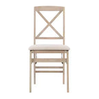 Lot de 2 chaises pliantes Triena X avec dossier en bois massif et assise rembourrée, finition gris délavé – Linon : Polyester, Rembourrage en mousse, Aucun assemblage requis