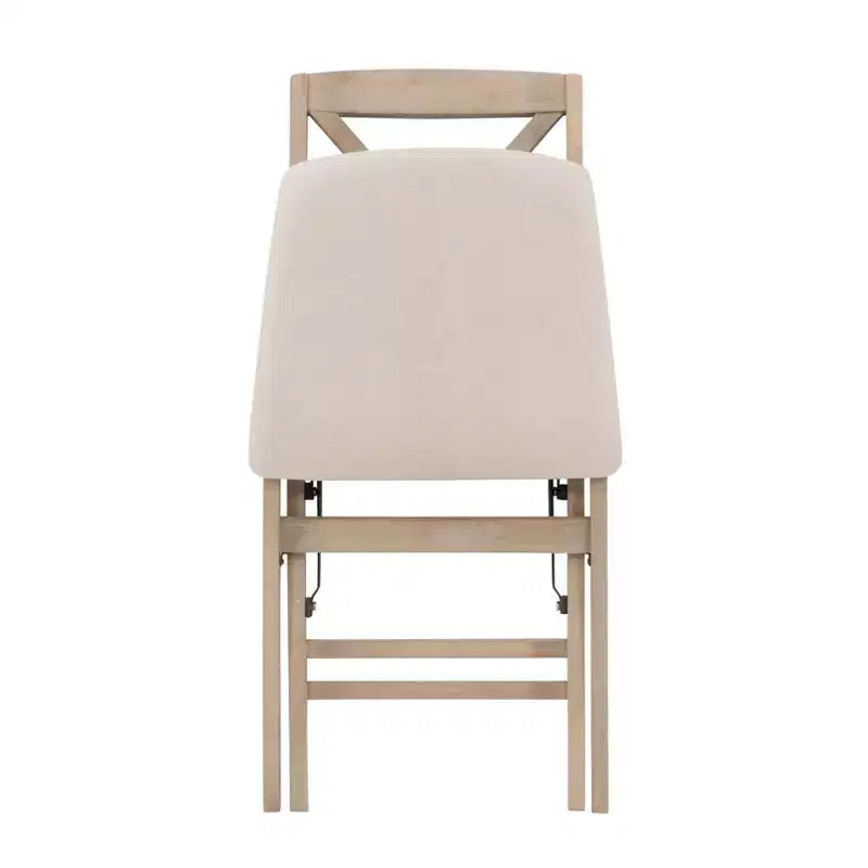 Lot de 2 chaises pliantes Triena X avec dossier en bois massif et assise rembourrée, finition gris délavé – Linon : Polyester, Rembourrage en mousse, Aucun assemblage requis