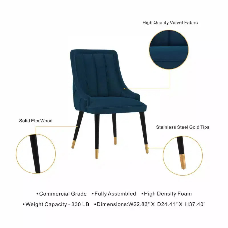 Chaise de salle à manger Eda en velours moderne Rembourrée Bleu Nuit - Manhattan Comfort