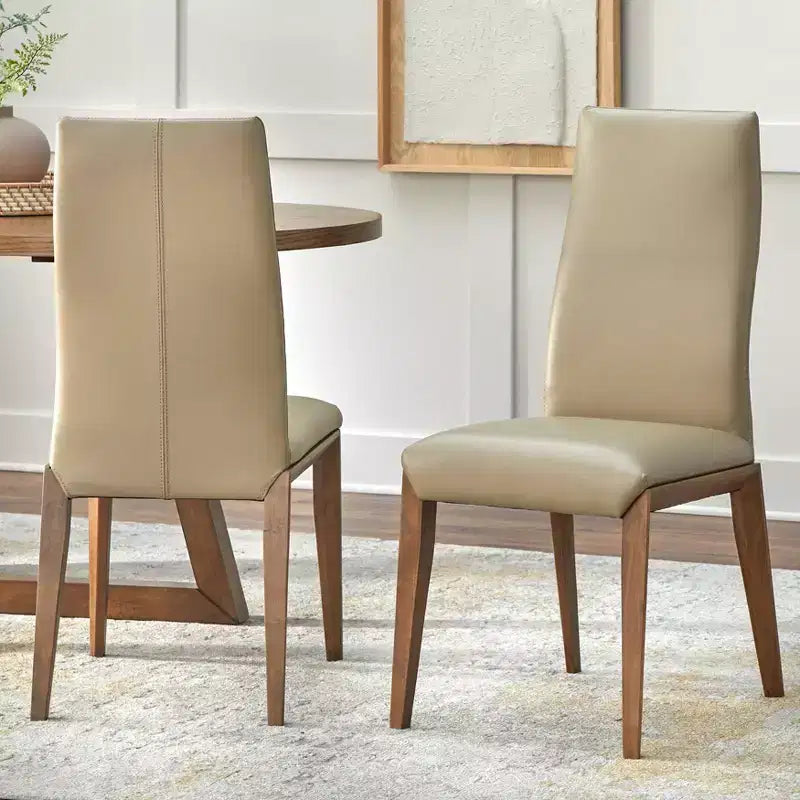 Lot de 2 chaises de salle à manger modernes en cuir Valissa Lifestorey Noyer/Gris-beige