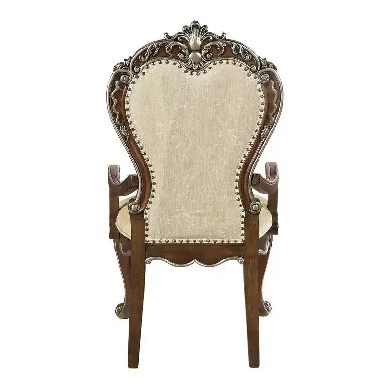 Chaise de salle à manger Latisha 24" Marron antique - Acme Furniture : Chenille grise, détails argentés, cloutée