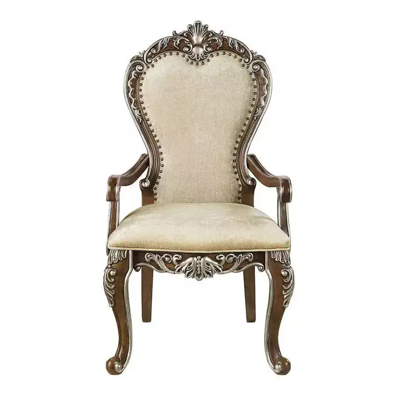 Chaise de salle à manger Latisha 24" Marron antique - Acme Furniture : Chenille grise, détails argentés, cloutée