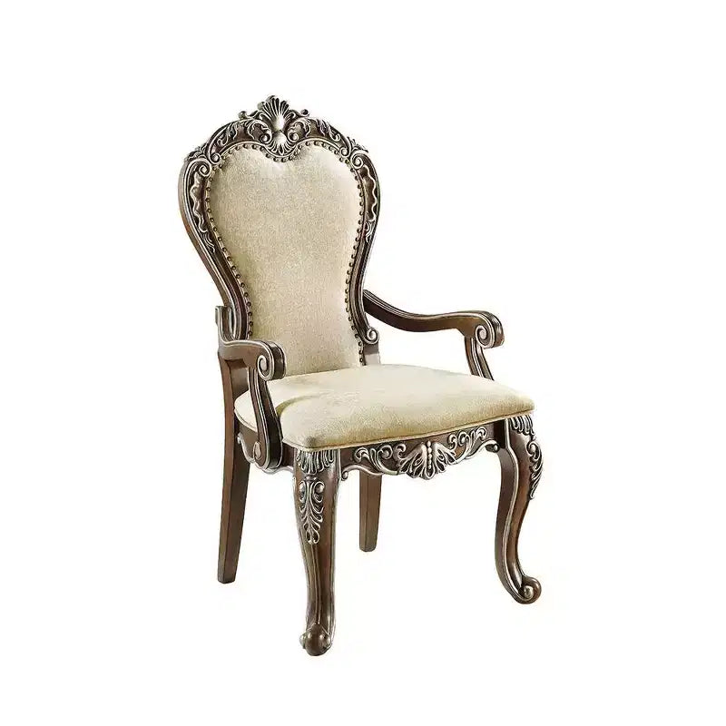 Chaise de salle à manger Latisha 24" Marron antique - Acme Furniture : Chenille grise, détails argentés, cloutée