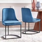 angelo:Chaise de salle à manger Mikita Barrel Back bleue: Rembourrage en velours, cadre en métal, design moderne du milieu du siècle