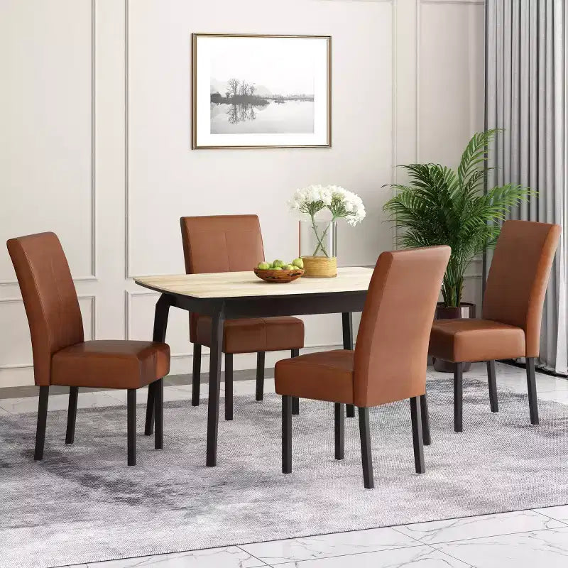 Christopher Knight Home Set of 4 Pertica Faux Leather Upholstered TStitch Dining Chairs Cognac Brown/Espresso