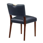 Chaise de salle à manger Bonito Comfort Pointe bleu nuit : lot de 2, revêtement en velours, poignée dorée, cadre en noyer