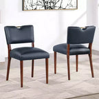 Chaise de salle à manger Bonito Comfort Pointe bleu nuit : lot de 2, revêtement en velours, poignée dorée, cadre en noyer