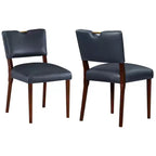 Chaise de salle à manger Bonito Comfort Pointe bleu nuit : lot de 2, revêtement en velours, poignée dorée, cadre en noyer
