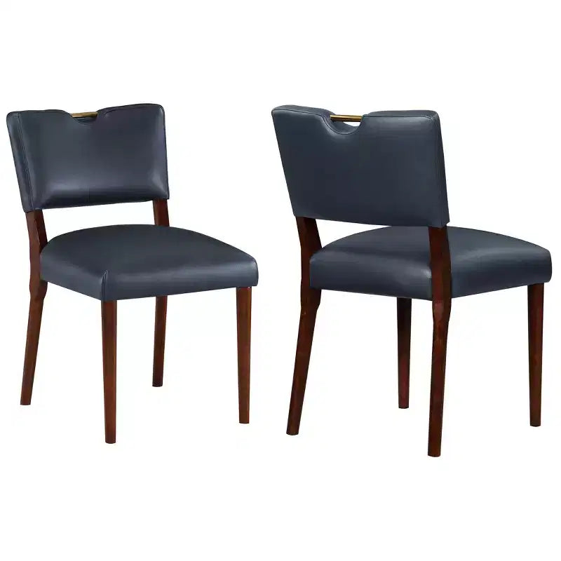 Chaise de salle à manger Bonito Comfort Pointe bleu nuit : lot de 2, revêtement en velours, poignée dorée, cadre en noyer