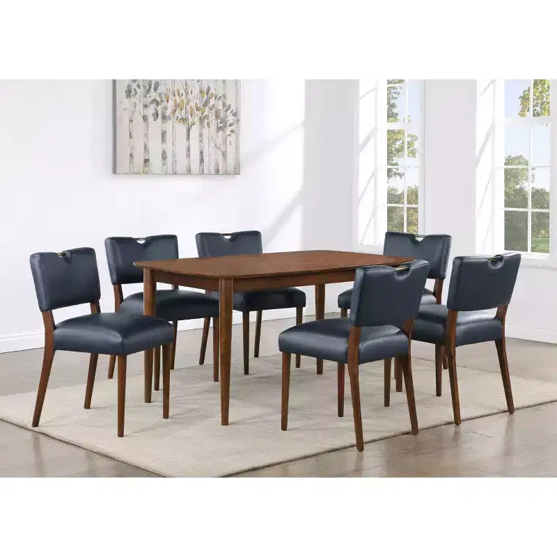 Chaise de salle à manger Bonito Comfort Pointe bleu nuit : lot de 2, revêtement en velours, poignée dorée, cadre en noyer