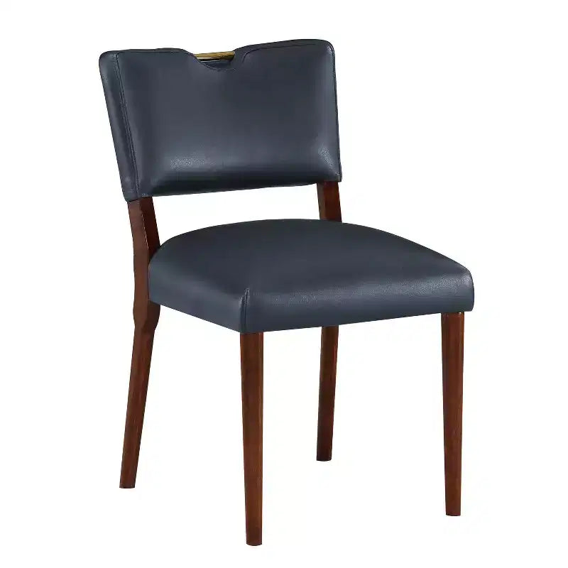 Chaise de salle à manger Bonito Comfort Pointe bleu nuit : lot de 2, revêtement en velours, poignée dorée, cadre en noyer