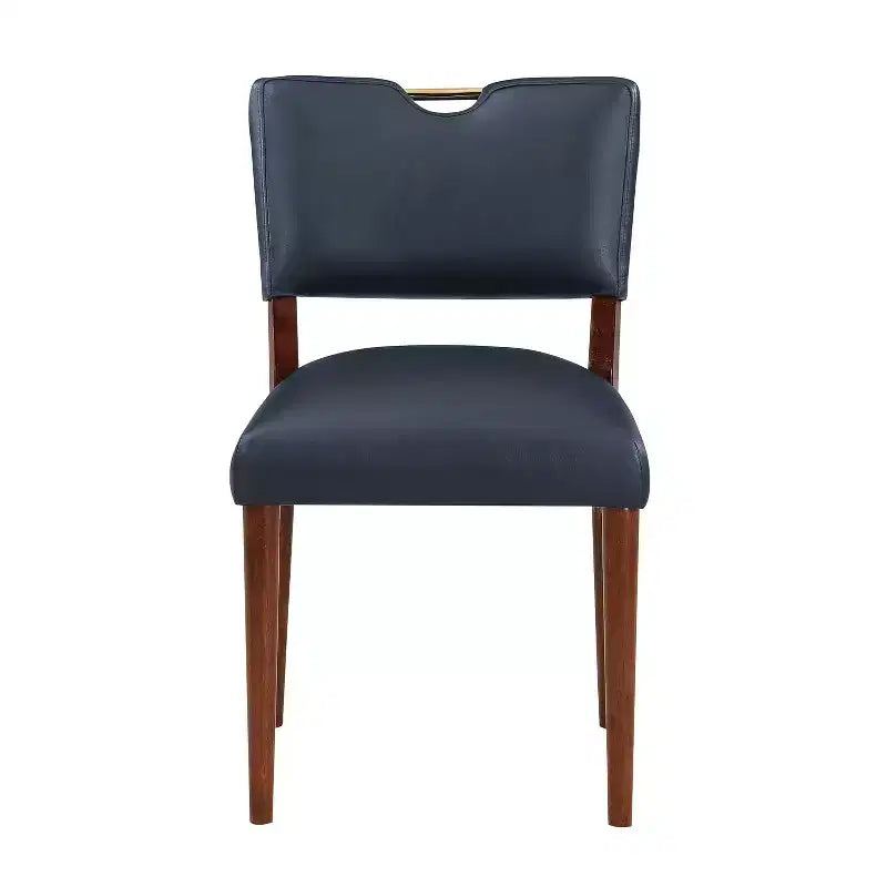 Chaise de salle à manger Bonito Comfort Pointe bleu nuit : lot de 2, revêtement en velours, poignée dorée, cadre en noyer