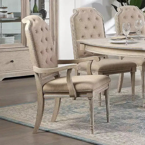 Acme Furniture Wynsor Dining Chairs Arm Chair Fabric/Vintage Bone White Finish