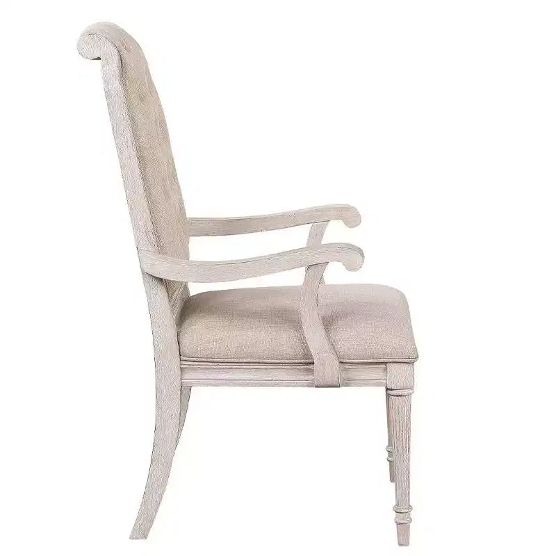 Chaise de salle à manger avec accoudoirs Wynsor, Acme Furniture, tissu/finition blanc cassé vieilli