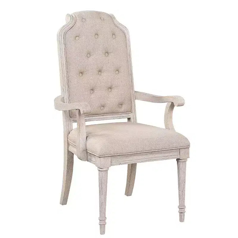 Chaise de salle à manger avec accoudoirs Wynsor, Acme Furniture, tissu/finition blanc cassé vieilli