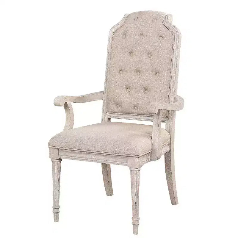 Chaise de salle à manger avec accoudoirs Wynsor, Acme Furniture, tissu/finition blanc cassé vieilli