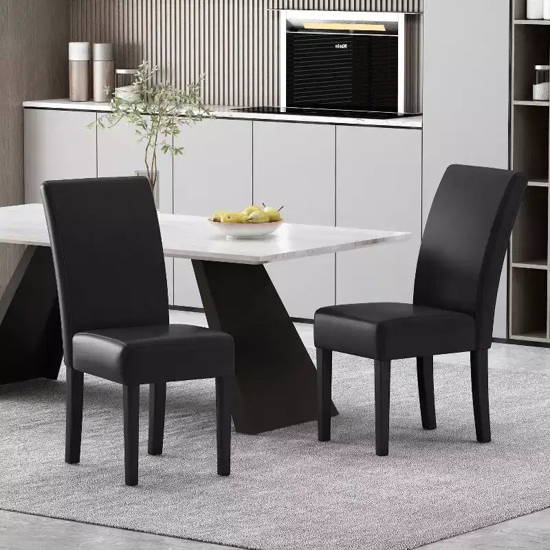 Christopher Knight Home Set of 2 Pollards Faux Leather Upholstered Dining Chairs Midnight Black/Espresso