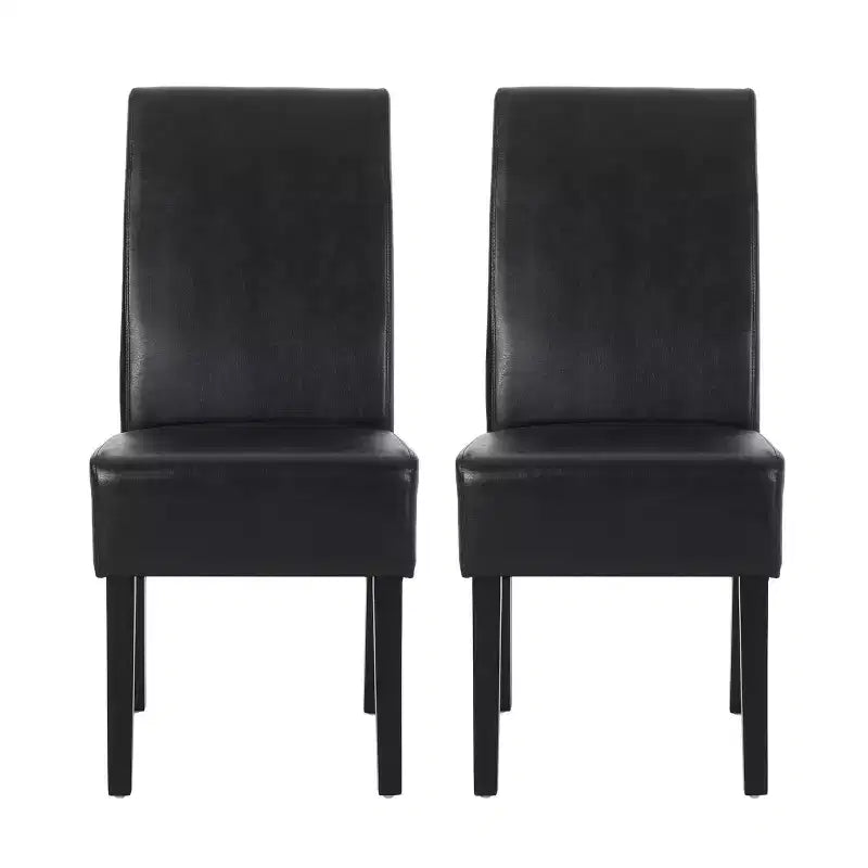 Christopher Knight Home Ensemble de 2 chaises de salle à manger Pollard en similicuir rembourrées Noir minuit/Espresso