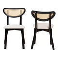 Baxton Studio 2pc Dannell Fabric and Wood Dining Chairs: Mid-Century, Rattan Detail, Foam Padded