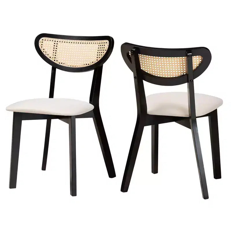 Baxton Studio Lot de 2 chaises de salle à manger Dannell en tissu et bois : style Mid-Century, détails en rotin, rembourrage en mousse