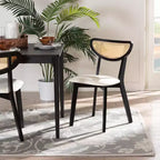 Baxton Studio Lot de 2 chaises de salle à manger Dannell en tissu et bois : style Mid-Century, détails en rotin, rembourrage en mousse