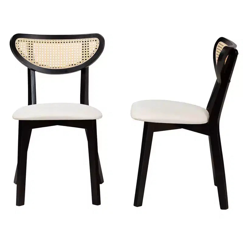 Baxton Studio Lot de 2 chaises de salle à manger Dannell en tissu et bois : style Mid-Century, détails en rotin, rembourrage en mousse