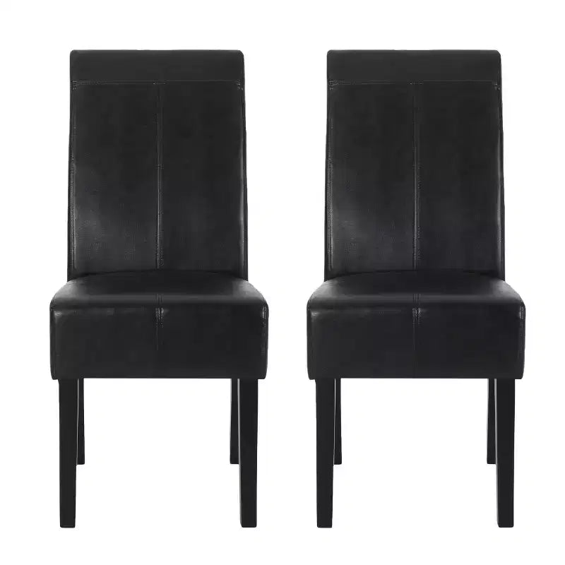 Christopher Knight Home Set of 2 Pertica Faux Leather Upholstered T Stitch Dining Chairs Midnight Black/Espresso