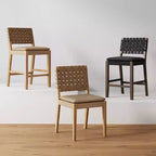Chaise de salle à manger Nathan James Cohen en similicuir tressé, moderne du milieu du siècle, marron clair : Rembourrée, cadre en bois, sans accoudoirs